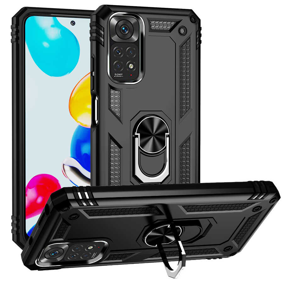[RNZ-TA69552] Xiaomi Redmi Note 11 Global Uyumlu Kılıf Zore Vega Kapak (Siyah)