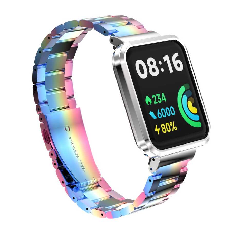 Xiaomi Redmi Watch 2 Lite Uyumlu Kordon Paslanmaz Metal Baklalı Klipsli Zore KRD-60 Kayış