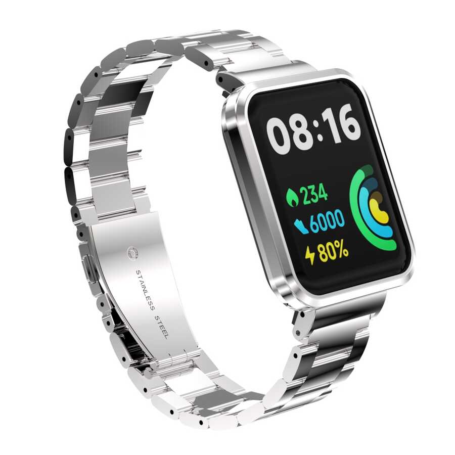 Xiaomi Redmi Watch 2 Lite Uyumlu Kordon Paslanmaz Metal Baklalı Klipsli Zore KRD-60 Kayış