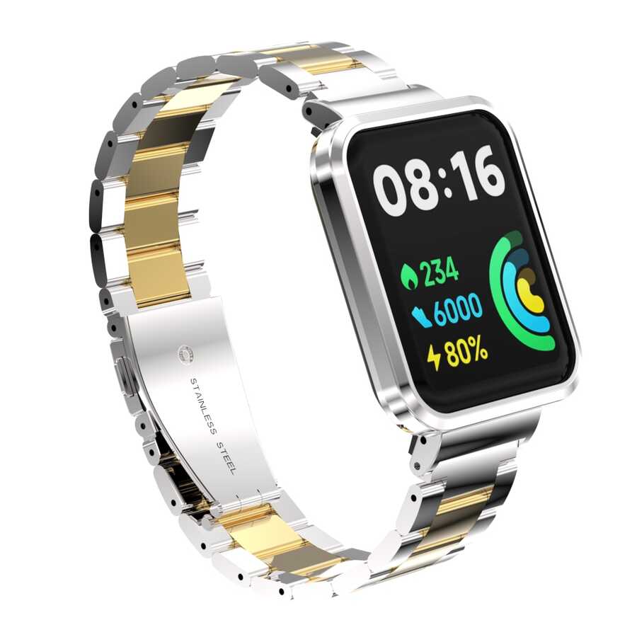 Xiaomi Redmi Watch 2 Lite Uyumlu Kordon Paslanmaz Metal Baklalı Klipsli Zore KRD-60 Kayış