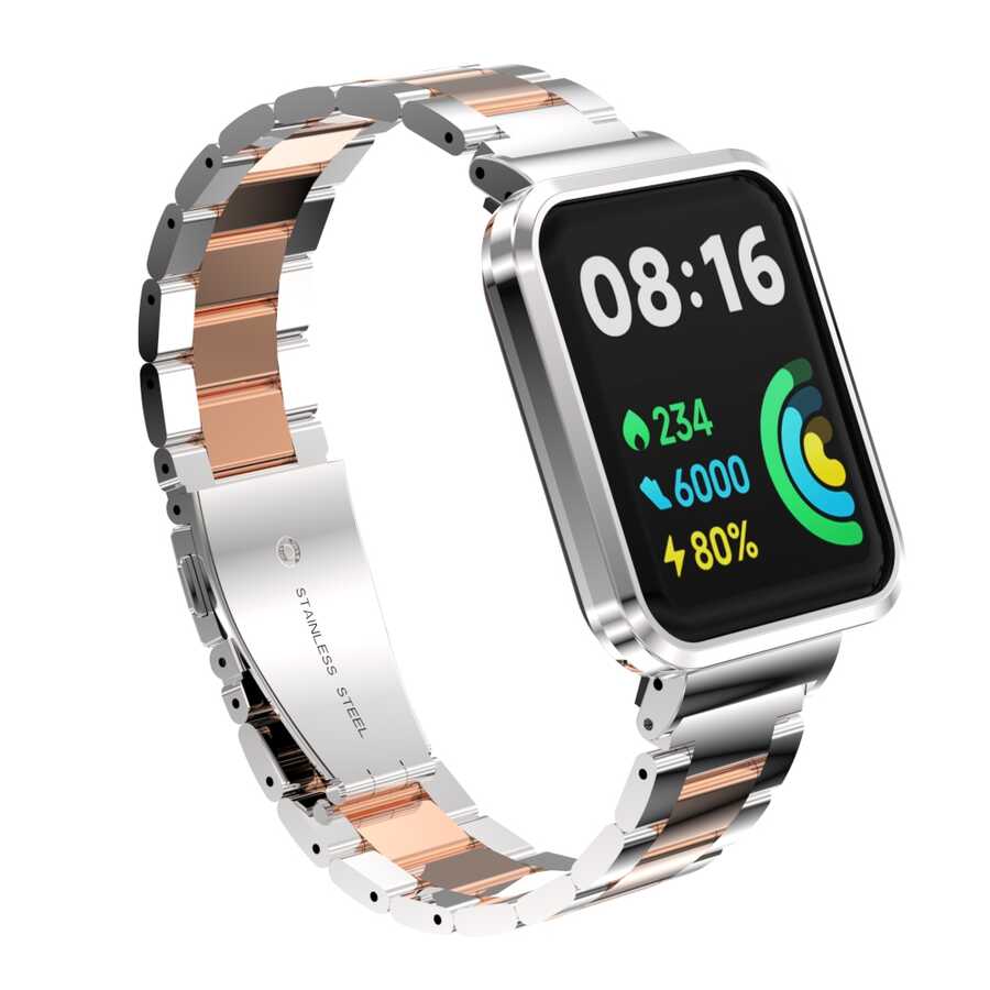 Xiaomi Redmi Watch 2 Lite Uyumlu Kordon Paslanmaz Metal Baklalı Klipsli Zore KRD-60 Kayış