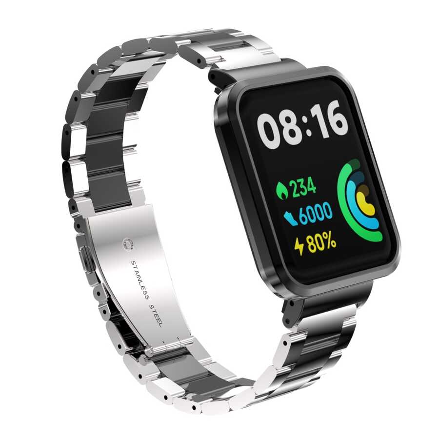 Xiaomi Redmi Watch 2 Lite Uyumlu Kordon Paslanmaz Metal Baklalı Klipsli Zore KRD-60 Kayış