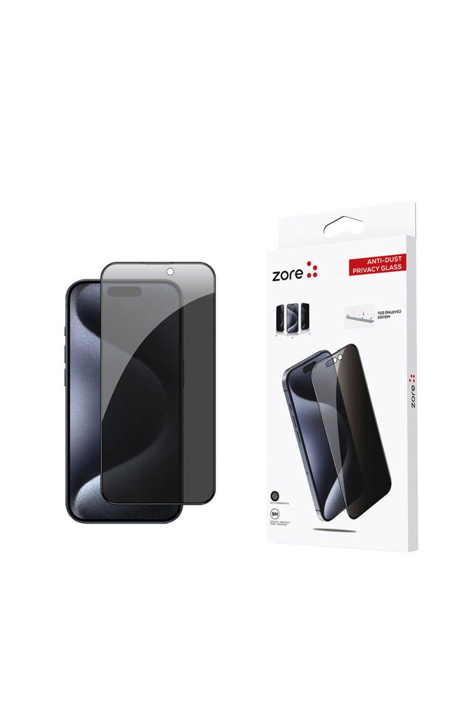Apple iPhone 15 Pro Uyumlu Zore Anti-Dust Privacy Temperli Ekran Koruyucu