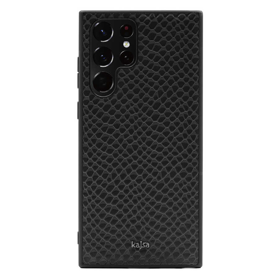 [RNZ-TA71649] Samsung Galaxy S22 Ultra Uyumlu Kılıf ​Kajsa Pearl Pattern Hakiki Deri Kapak (Siyah)