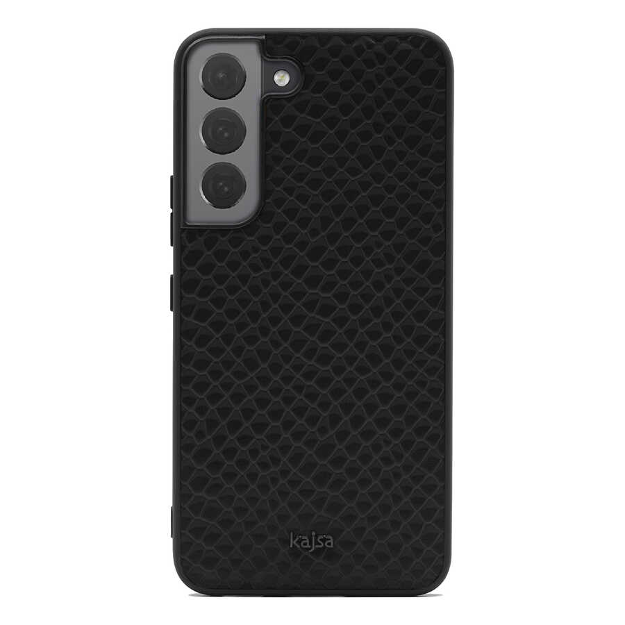 [RNZ-TA71639] Samsung Galaxy S22 Uyumlu Kılıf ​Kajsa Pearl Pattern Hakiki Deri Kapak (Siyah)