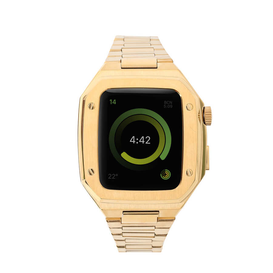 Apple Watch 44mm Uyumlu Kordon Metal Kasa Korumalı Klipsli Luxury Zore KRD-64 Kayış
