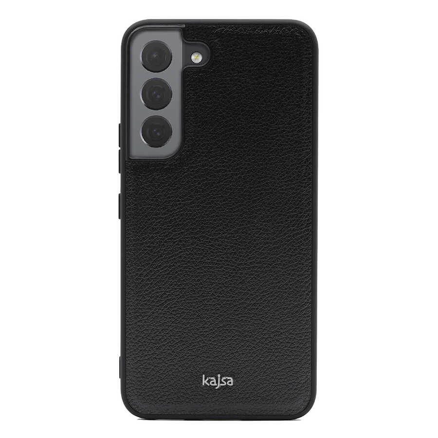 [RNZ-TA71659] Samsung Galaxy S22 Plus Uyumlu Kılıf ​Kajsa Luxe Collection Hakiki Deri Kapak (Siyah)