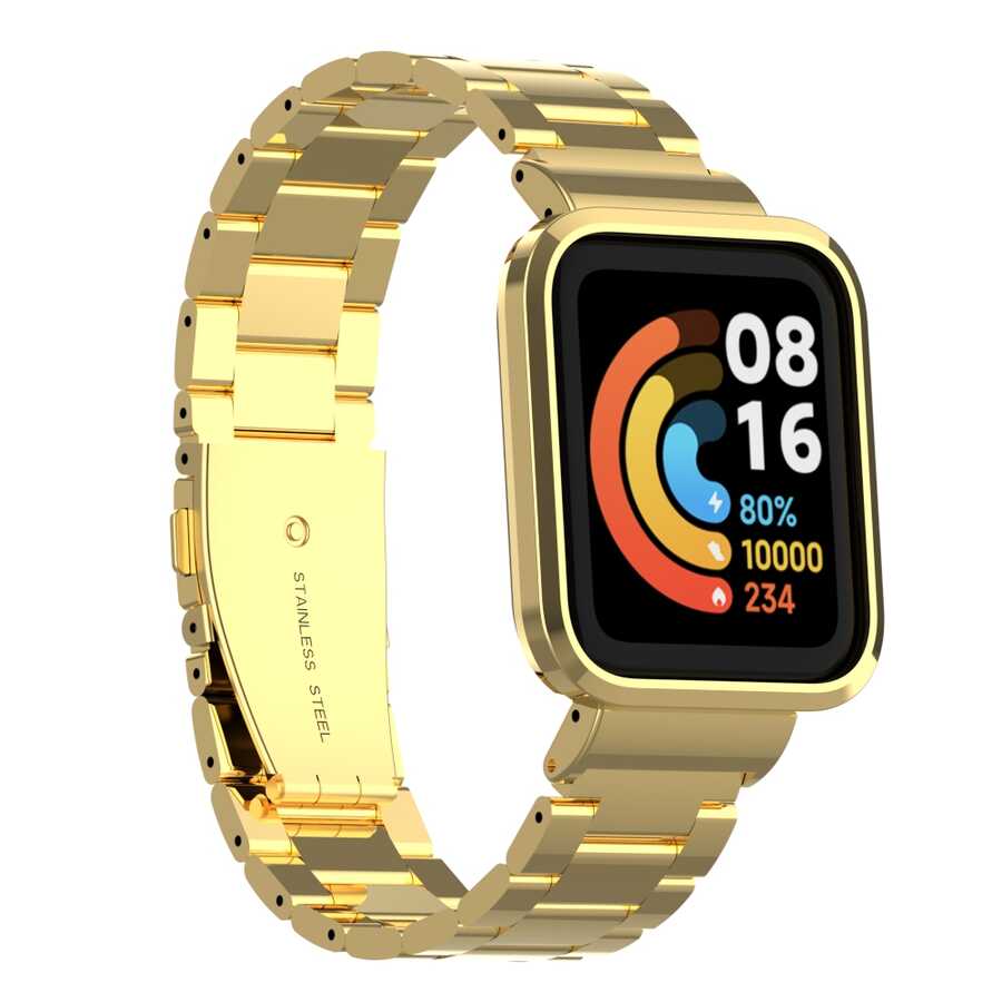 Xiaomi Redmi Watch (Mi Watch Lite) Uyumlu Kordon Paslanmaz Metal Baklalı Klipsli Zore KRD-60 Kayış