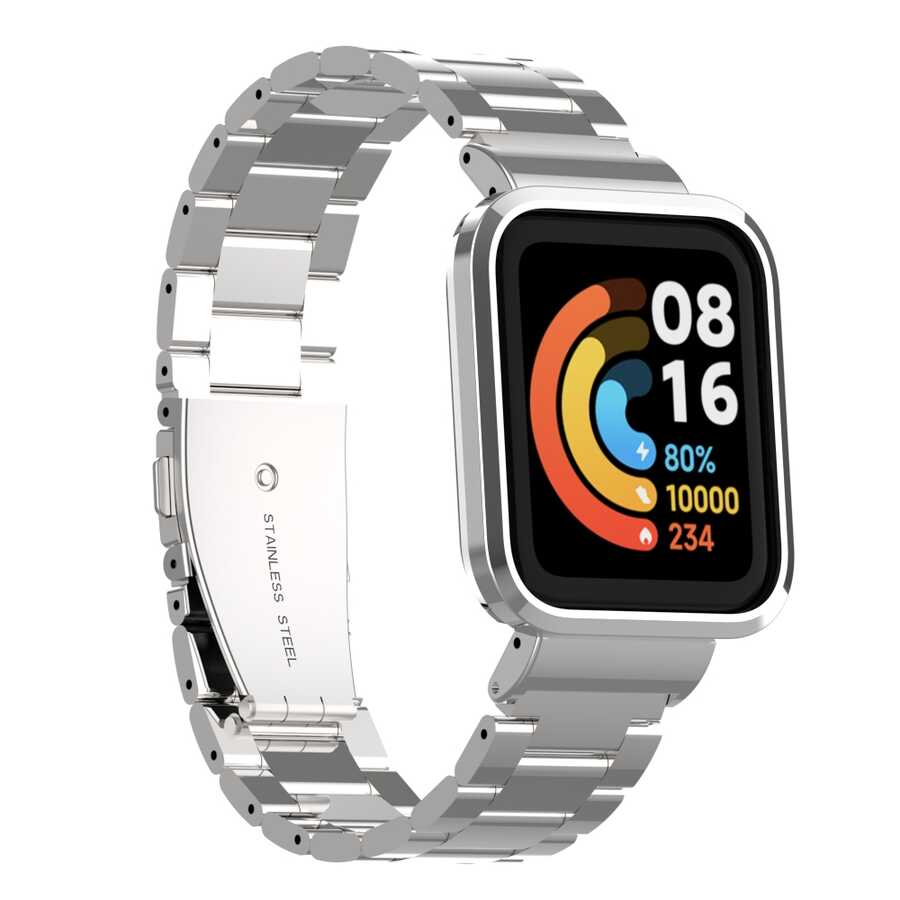 Xiaomi Redmi Watch (Mi Watch Lite) Uyumlu Kordon Paslanmaz Metal Baklalı Klipsli Zore KRD-60 Kayış
