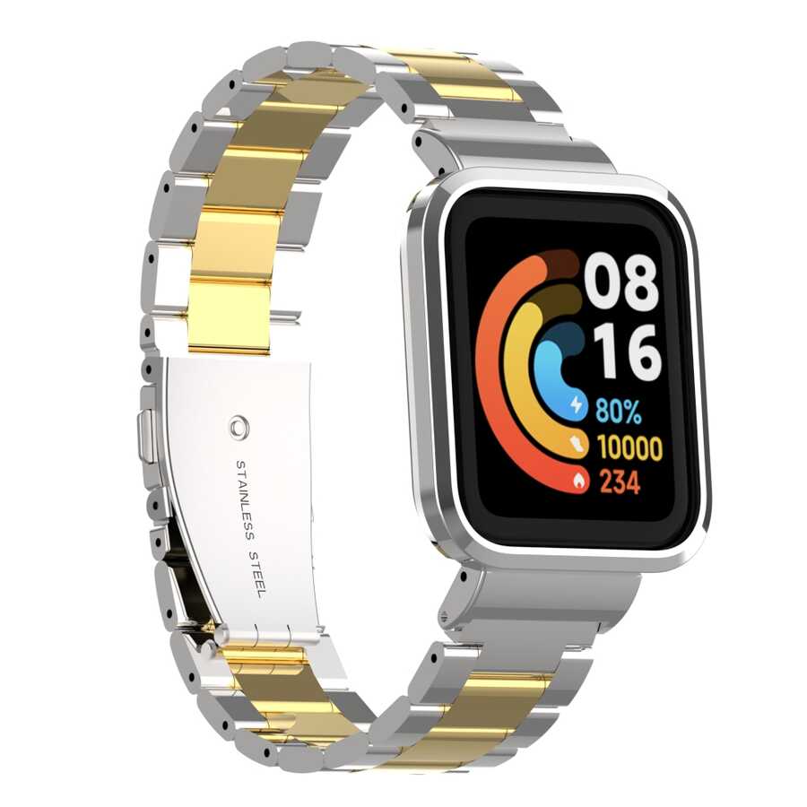 Xiaomi Redmi Watch (Mi Watch Lite) Uyumlu Kordon Paslanmaz Metal Baklalı Klipsli Zore KRD-60 Kayış