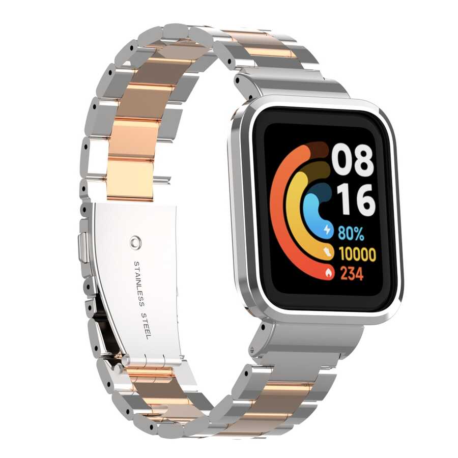 Xiaomi Redmi Watch (Mi Watch Lite) Uyumlu Kordon Paslanmaz Metal Baklalı Klipsli Zore KRD-60 Kayış