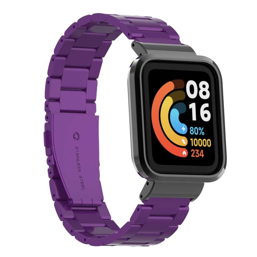 Xiaomi Redmi Watch (Mi Watch Lite) Uyumlu Kordon Paslanmaz Metal Baklalı Klipsli Zore KRD-60 Kayış