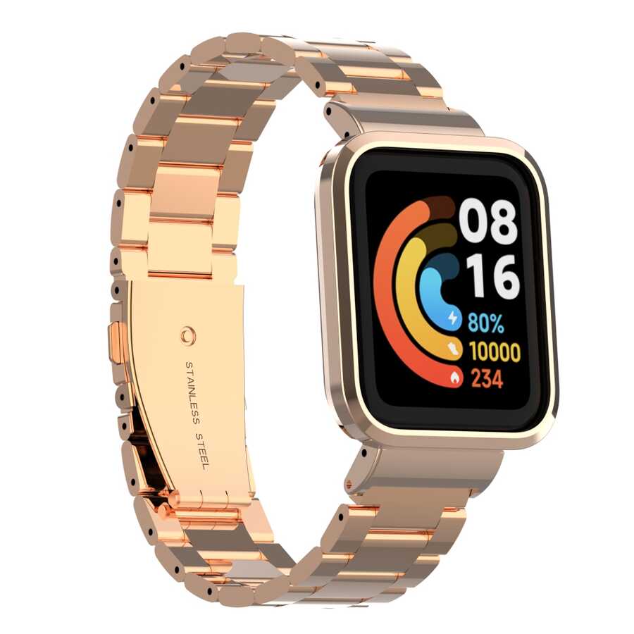 Xiaomi Redmi Watch (Mi Watch Lite) Uyumlu Kordon Paslanmaz Metal Baklalı Klipsli Zore KRD-60 Kayış