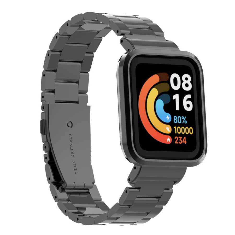 [RNZ-TA71549] Xiaomi Redmi Watch (Mi Watch Lite) Uyumlu Kordon Paslanmaz Metal Baklalı Klipsli Zore KRD-60 Kayış (Siyah)