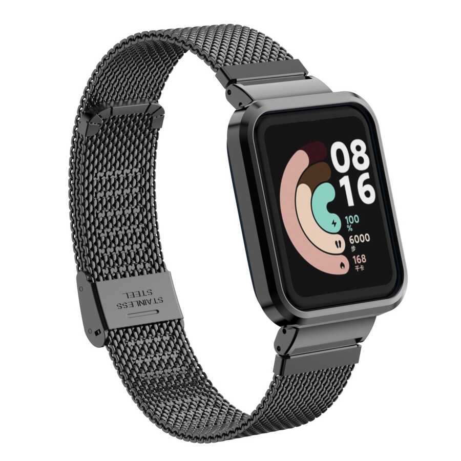 [RNZ-TA71553] Xiaomi Redmi Watch (Mi Watch Lite) Uyumlu Kordon Hasır Metal Klipsli KRD-59 Kayış (Siyah)