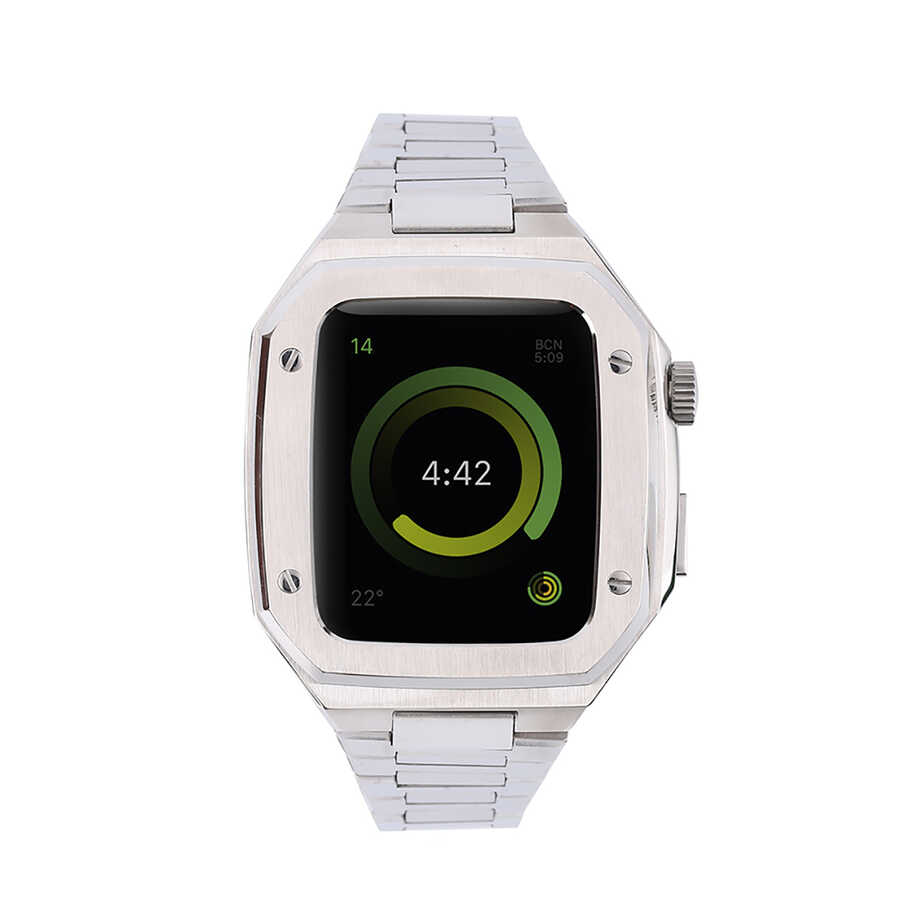 Apple Watch 7 45mm Uyumlu Kordon Metal Kasa Korumalı Klipsli Luxury Zore KRD-64 Kayış