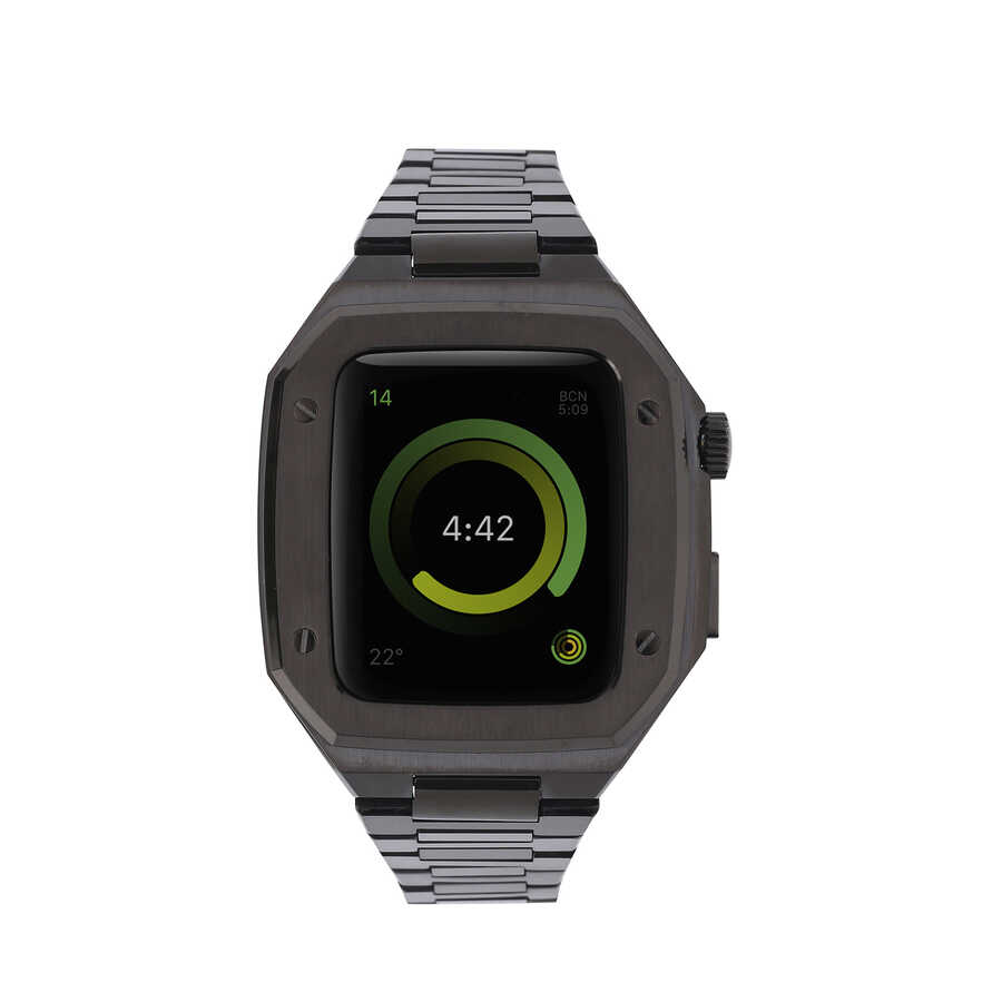 [RNZ-TA71617] Apple Watch 7 45mm Uyumlu Kordon Metal Kasa Korumalı Klipsli Luxury Zore KRD-64 Kayış (Siyah)