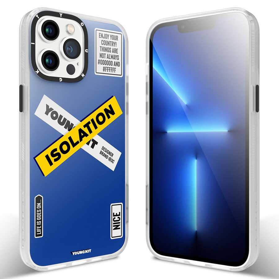 [RNZ-TA71753] Apple iPhone 13 Pro Max Uyumlu Kılıf YoungKit Holiday Serisi Kapak (Mavi)