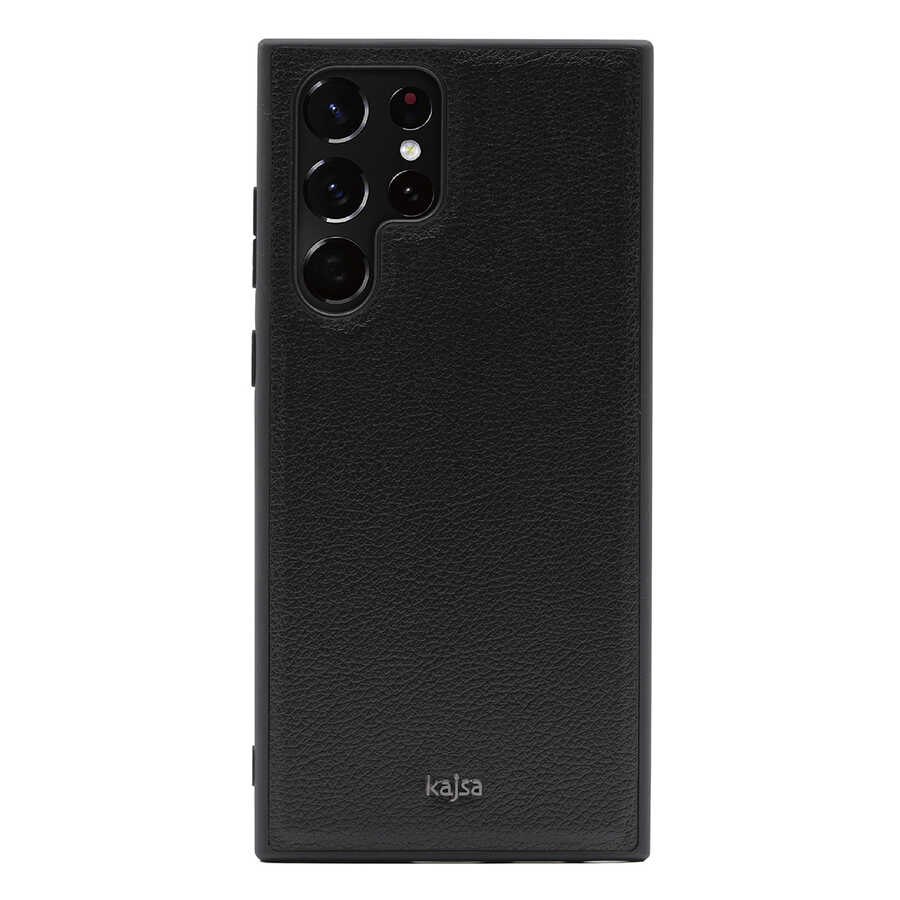 [RNZ-TA71664] Samsung Galaxy S22 Ultra Uyumlu Kılıf ​Kajsa Luxe Collection Hakiki Deri Kapak (Siyah)