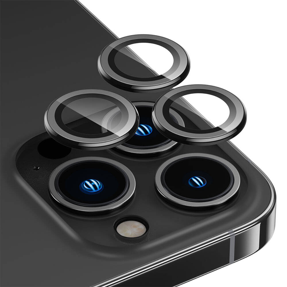 [RNZ-TA97145] Apple iPhone 15 Pro Max Uyumlu Benks DR Safir Kamera Lens Koruyucu (Siyah)