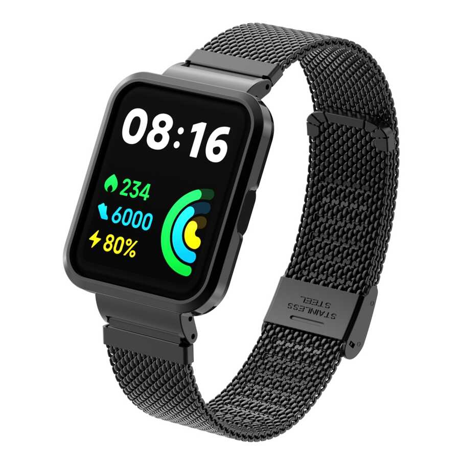 [RNZ-TA74883] Xiaomi Redmi Watch 2 Lite Uyumlu Kordon Paslanmaz Çelik Klipsli Zore KRD-66 Kayış (Siyah)