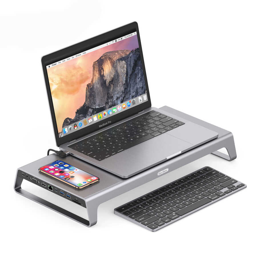 [RNZ-TA72239] Go Des GD-9128 Hub ve Kablosuz Şarj Destekli Laptop Standı Docking Station Stand