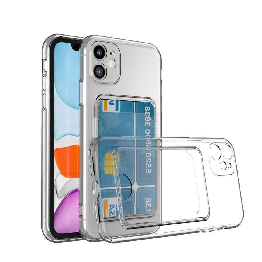 [RNZ-TA74064] Apple iPhone 12 Uyumlu Kılıf Kartlıklı Şeffaf Zore Setra Clear Silikon Kapak