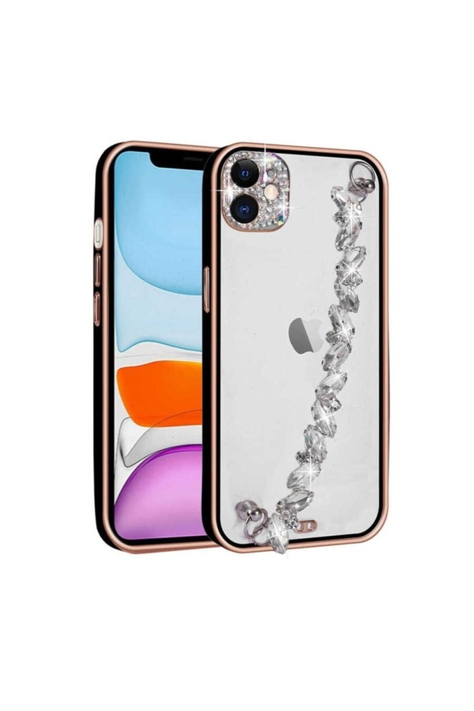 [RNZ-TA75157] Apple iPhone 11 Uyumlu Kılıf Taş Süslemeli Kamera Korumalı El Tutamaçlı Zore Blazer Kapak (Siyah)