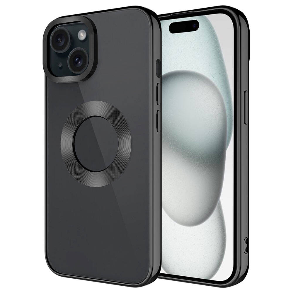 [RNZ-TA97116] Apple iPhone 15 Plus Uyumlu Kılıf Tek Kamera Çerçeveli Logo Gösteren Zore Omega Kapak (Siyah)
