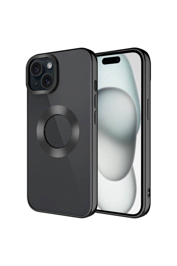 [RNZ-TA97116] Apple iPhone 15 Plus Uyumlu Kılıf Tek Kamera Çerçeveli Logo Gösteren Zore Omega Kapak (Siyah)