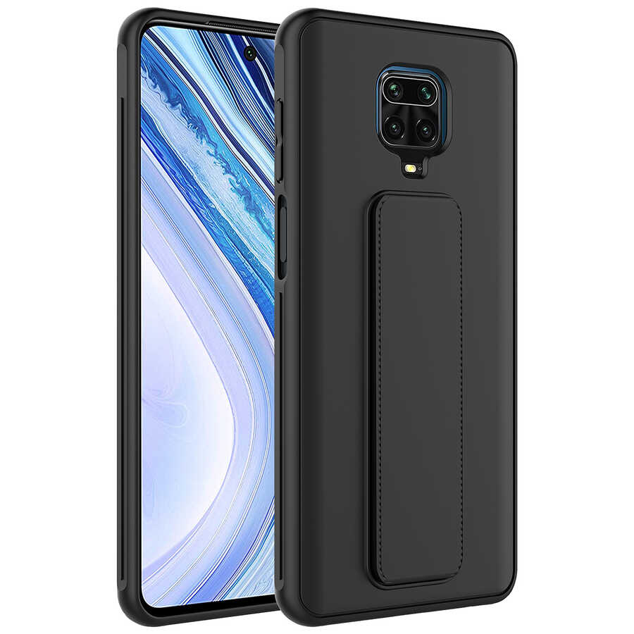 [RNZ-TA72734] Xiaomi Redmi Note 9S Uyumlu Kılıf Zore Qstand Kapak (Siyah)