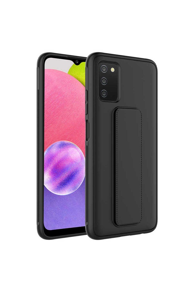 [RNZ-TA72814] Samsung Galaxy A03S Uyumlu Kılıf Zore Qstand Kapak (Siyah)
