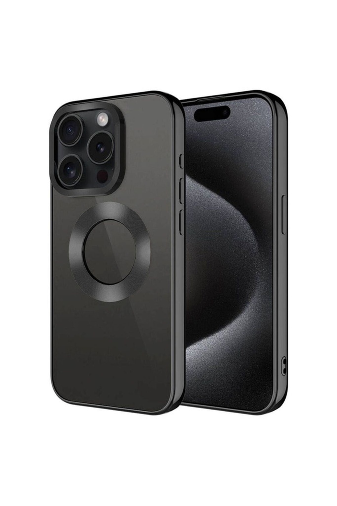 [RNZ-TA97134] Apple iPhone 15 Pro Max Uyumlu Kılıf Tek Kamera Çerçeveli Logo Gösteren Zore Omega Kapak (Siyah)
