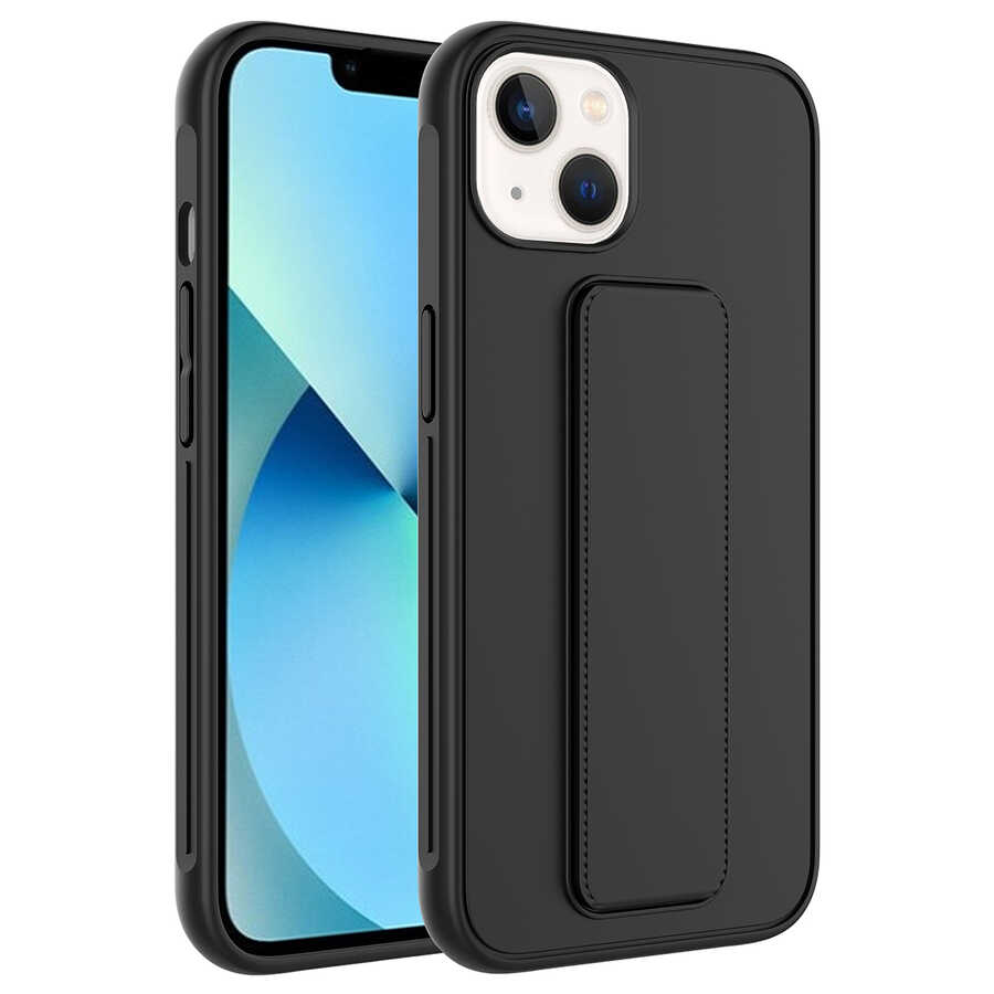 [RNZ-TA73022] Apple iPhone 13 Uyumlu Kılıf Zore Qstand Kapak (Siyah)