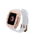 ​​​Apple Watch 44mm Uyumlu Kordon Metal Kasa Korumalı Silikon Luxury KRD-65 Kayış