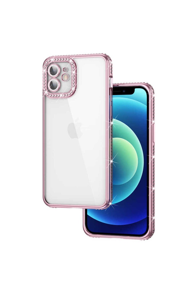 Apple iPhone 12 Uyumlu Kılıf Kamera Korumalı Taşlı Zore Mina Kapak