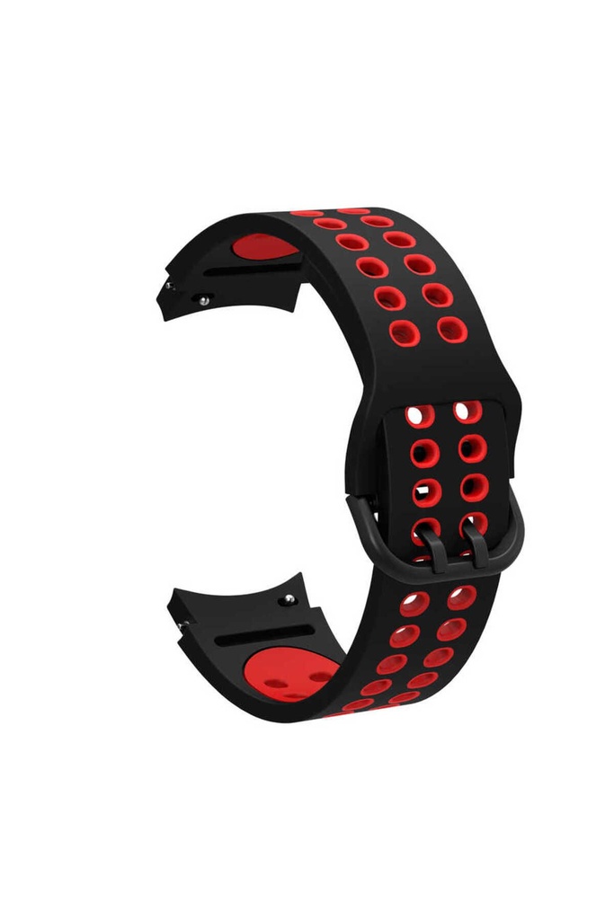 [RNZ-TA73548] Samsung Galaxy Watch 4 42mm 20mm Uyumlu Kordon Silikon Esnek Yumuşak Delikli Spor KRD-02 Kayış (Siyah-Kırmızı)