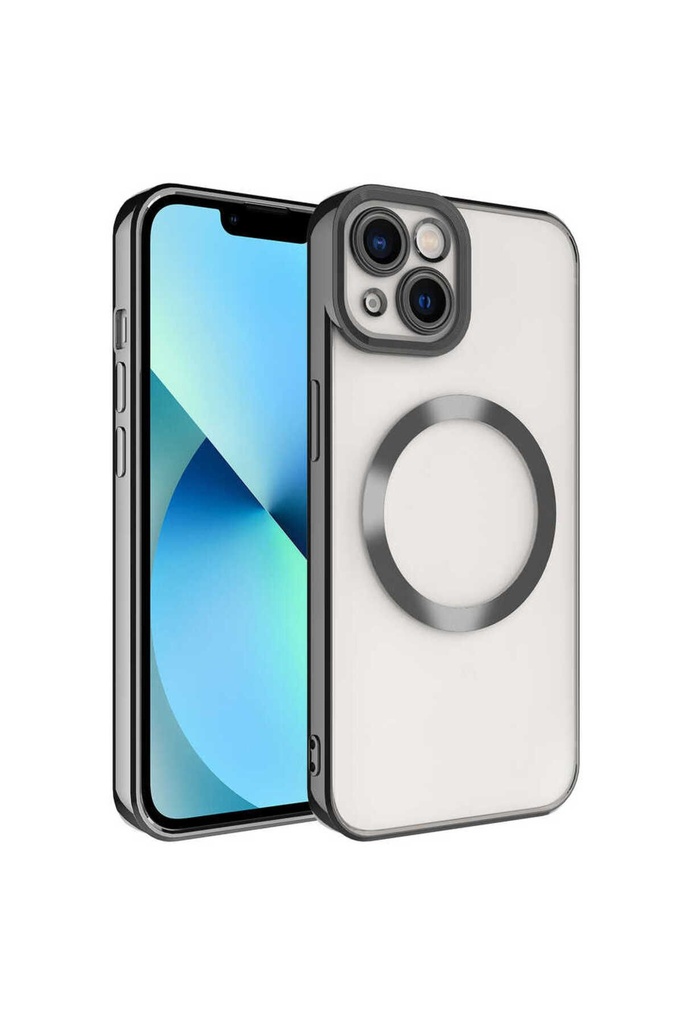 [RNZ-TA74044] Apple iPhone 13 Uyumlu Kılıf M-safe Wireless Şarj Özellikli Zore Setro Silikon (Siyah)
