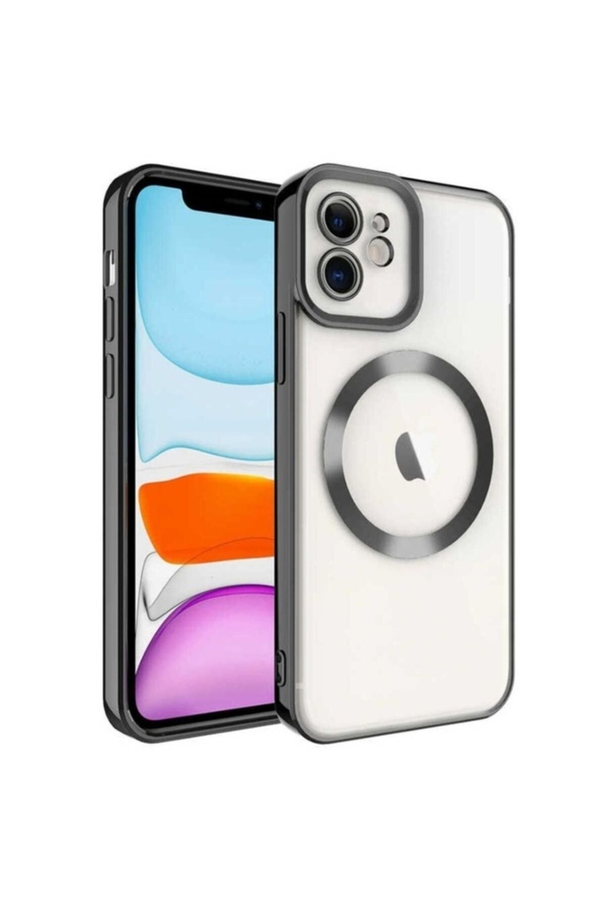 [RNZ-TA74014] Apple iPhone 11 Uyumlu Kılıf M-safe Wireless Şarj Özellikli Zore Setro Silikon (Siyah)
