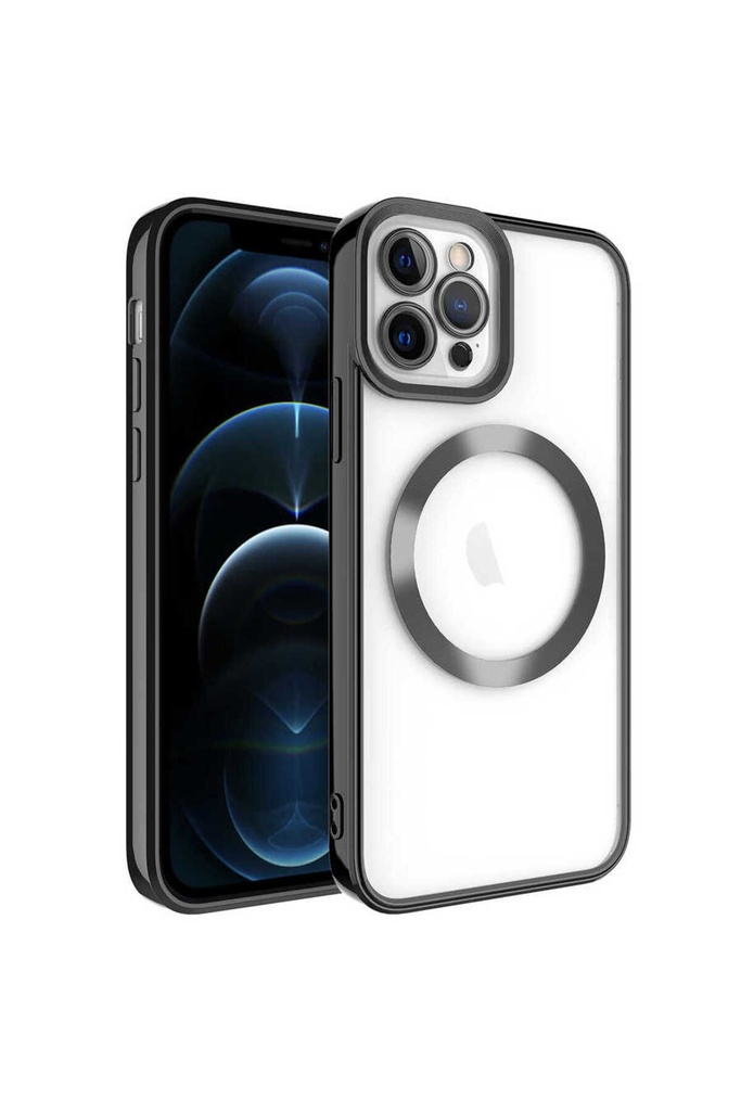 [RNZ-TA74039] Apple iPhone 12 Pro Max Uyumlu Kılıf M-safe Wireless Şarj Özellikli Zore Setro Silikon (Siyah)