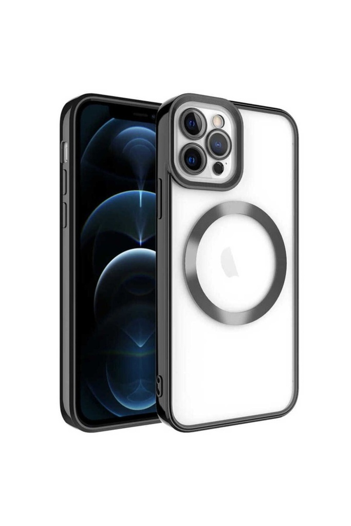 [RNZ-TA74034] Apple iPhone 12 Pro Uyumlu Kılıf M-safe Wireless Şarj Özellikli Zore Setro Silikon (Siyah)