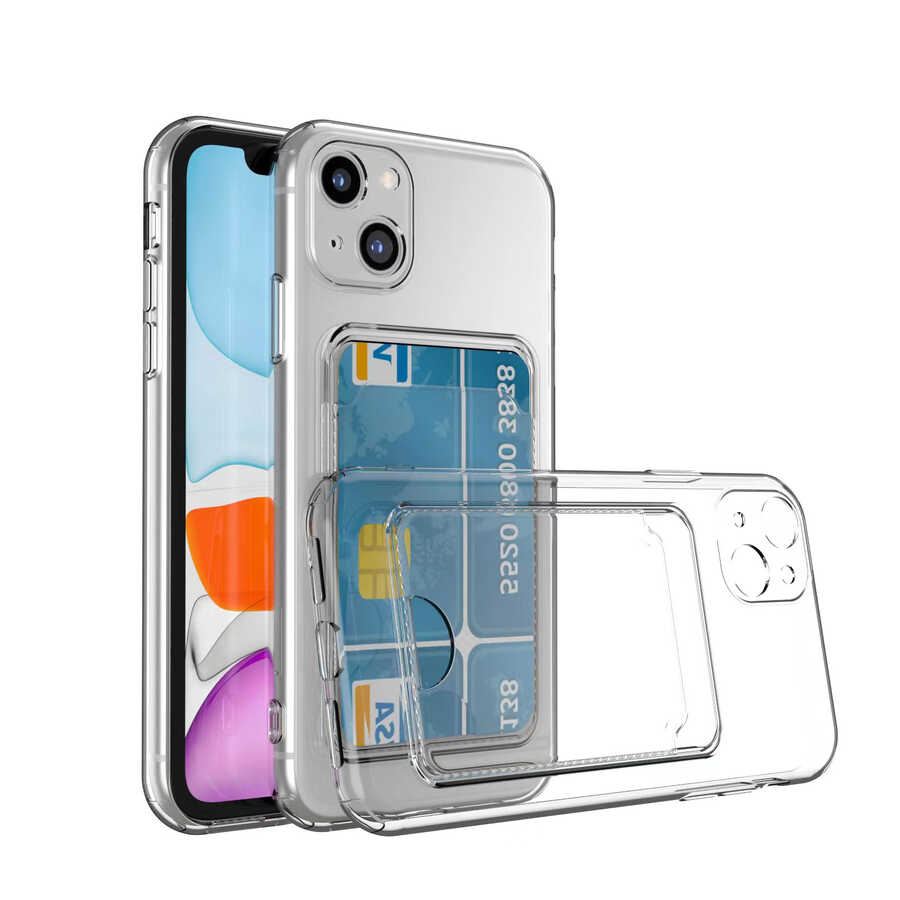 [RNZ-TA74067] Apple iPhone 13 Uyumlu Kılıf Kartlıklı Şeffaf Zore Setra Clear Silikon Kapak
