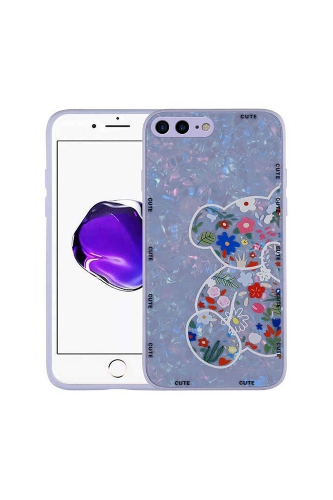 [RNZ-TA74119] Apple iPhone 7 Plus Uyumlu Kılıf Desenli Sert Silikon Zore Mumila Kapak (Lilac Bear)