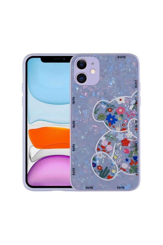 [RNZ-TA74140] Apple iPhone 12 Uyumlu Kılıf Desenli Sert Silikon Zore Mumila Kapak (Lilac Bear)