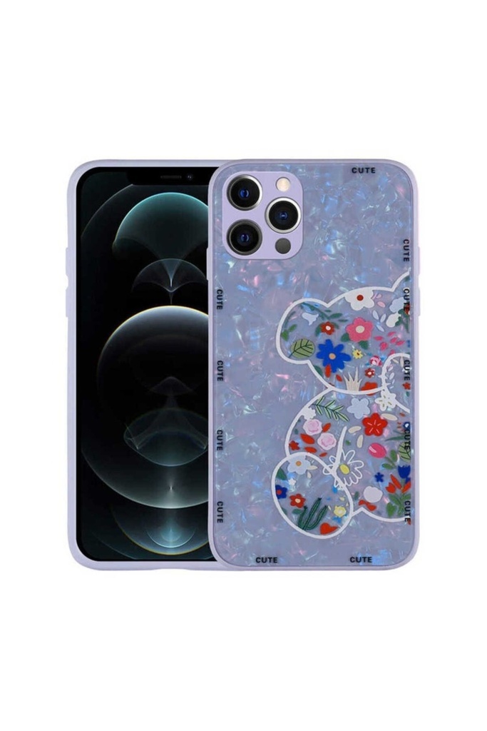 [RNZ-TA74154] Apple iPhone 12 Pro Max Uyumlu Kılıf Desenli Sert Silikon Zore Mumila Kapak (Lilac Bear)