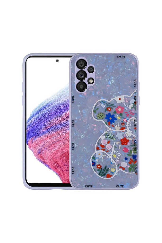 [RNZ-TA74182] Samsung Galaxy A13 4G Uyumlu Kılıf Desenli Sert Silikon Zore Mumila Kapak (Lilac Bear)