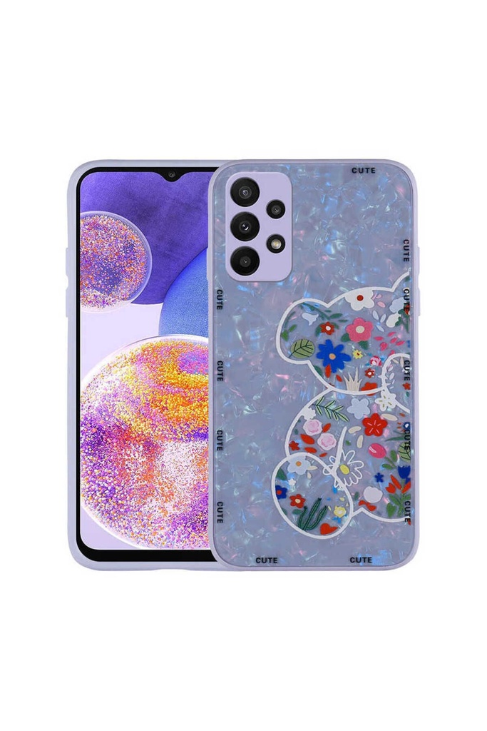 [RNZ-TA74196] Samsung Galaxy A33 5G Uyumlu Kılıf Desenli Sert Silikon Zore Mumila Kapak (Lilac Bear)