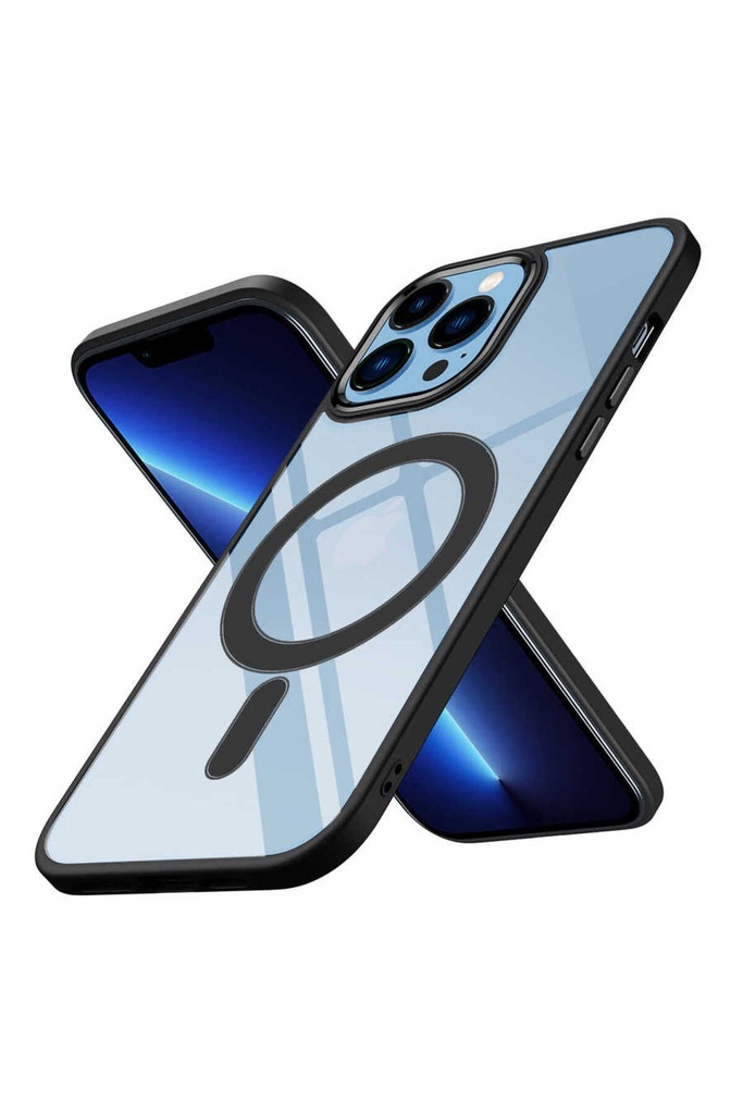 [RNZ-TA74230] Apple iPhone 13 Pro Max Uyumlu Kılıf Wireless Şarj Özellikli Zore Krom M-safe Silikon Kapak (Siyah)