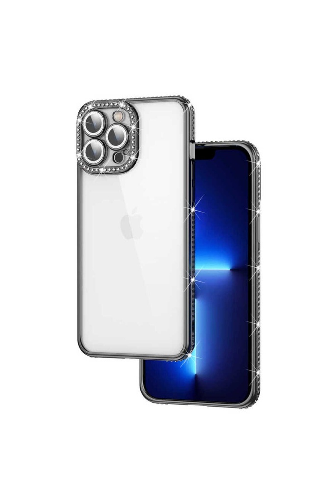 [RNZ-TA75101] Apple iPhone 12 Pro Uyumlu Kılıf Kamera Korumalı Taşlı Zore Mina Kapak (Siyah)
