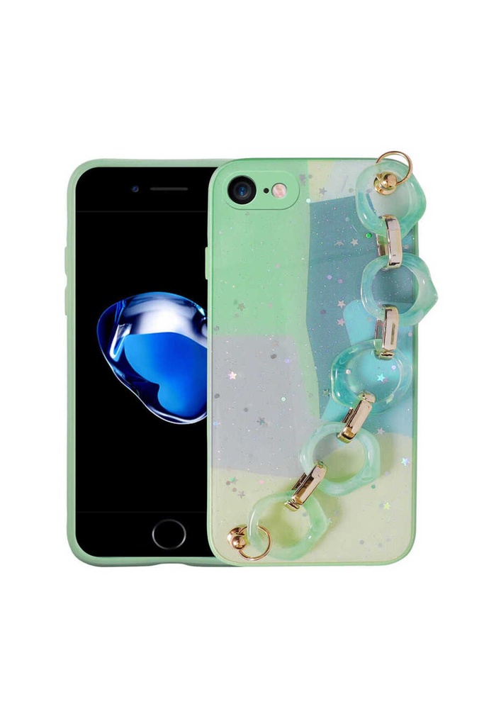 Apple iPhone 8 Uyumlu Kılıf Simli Desenli El Askılı Tutacaklı Zore Elsa Silikon Kapak